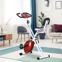 HOMCOM Heimtrainer mit Magnetwiderstand, 8-Stufen, höhenverstellbar, LCD-Display, Rot + Weiß(m-2)