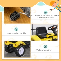 HOMCOM Kinder-Radlader, bewegliche Schaufel, Hupe, Pedalantrieb, ab 3 Jahren, Metallrahmen, gelb, 114 x 41 x 52 cm(m-5)