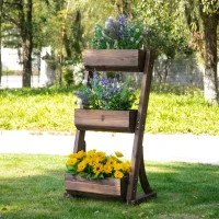 Outsunny 3-Tier Raised Garden Bed Freestanding Outdoor Wooden Flower Rack Vertical Flower Pot Stands, 61 x 48 x 118 cm(m-2)