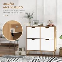 HOMCOM Mueble Zapatero con 4 Cajones Abatibles y Estantes Ajustables Armario de Zapatos para 16 Pares 95x26x95 cm Natural(m-7)