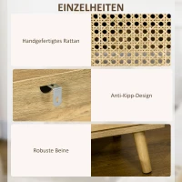 HOMCOM Nachttisch mit Rattanelementen, Wienergeflecht, 1 Ablage, 1 Schrank, 39 cm x 35 cm x 60 cm, Natur(m-6)