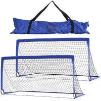 HOMCOM Set of 2 Football Goal Net 6 x 3 ft Foldable Outdoor Sport Training Teens Adults Football with Carrying Bag Blue(m-11)