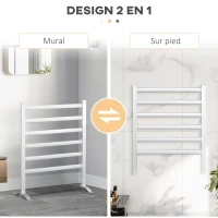 HOMCOM Sèche serviettes électrique, radiateur porte-serviettes en aluminium avec 6 barres - mural ou sur pied - 140W(m-4)