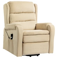 HOMCOM Poltrona Alzapersona Reclinabile a 160° con Poggiapiedi e Telecomando, in Velluto, 85x88x109 cm, Crema(m-10)