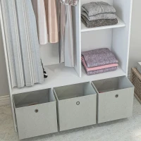 HOMCOM Armoire penderie armoire de rangement avec tringle rideaux 3 tiroirs en tissu amovibles 105 x 48 x 160 cm blanc(m-9)