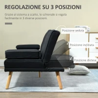 HOMCOM Divano Letto 3 Posti Reclinabile con Rivestimento Effetto Lino e Tavolino a Ribalta, Grigio(m-5)