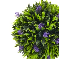 HOMCOM Set 2 Piante Artificiali Verdi a Sfera con Fiori di Lavanda e Vaso con Muschio e Cemento, Ø24x60 cm(m-8)