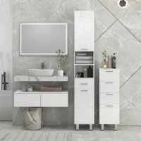 kleankin Mobiletto Bagno in Truciolato con 4 Cassetti e Base Rialzata, 30x30x93 cm, Bianco(m-7)