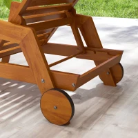 Outsunny Bain de soleil en bois à lattes avec dossier inclinable sur 3 positions accoudoirs 2 roues 66 x 190 x 73,5 cm(m-9)