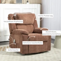 HOMCOM Relaxsessel mit Aufstehhilfe, verstellbare Kopfstütze, klappbare Rückenlehne, gepolsterte Armlehnen, Hellbraun(m-9)