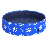 PawHut Foldable Dog Paddling Pool Pet Cat Swimming Pool Indoor/Outdoor Collapsible Bathing Tub Shower Tub Puppy Φ80 × 20H cm S Sized(m-11)