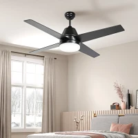 HOMCOM Ceiling Fan with LED Light, Flush Mount Ceiling Fan Lights with Reversible Blades, Remote, Black and Walnut Brown(m-2)