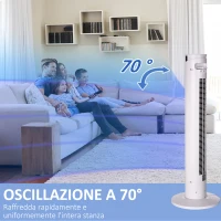 HOMCOM Ventilatore a Torre 45W a 3 Modalità e 3 Velocità con Timer da 12h, in ABS e Alluminio, Ø31.5x93 cm, Bianco(m-5)