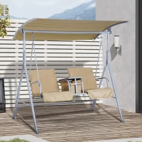Outsunny Dondolo da Giardino 2 Posti Separati con Tavolino e Tetto Regolabile, in Metallo 175x112x165cm Beige(m-2)