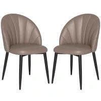 HOMCOM Set 2 Sedie da Pranzo in Pelle PU con Gambe in Metallo e Schienale a Conchiglia, Marrone(m-10)