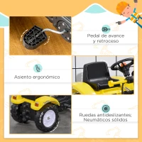 HOMCOM Tractor a Pedales para Niños a partir de 3 Años Excavadora con Pala Delantera Carga 35 kg 114x41x52 cm Amarillo(m-5)