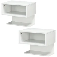 HOMCOM Lot de 2 tables de chevet murales - étagère, niche, plateau - blanc(m-10)