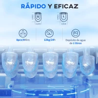 HOMCOM Máquina de Hacer Hielo Autolimpieza 12 kg/24h 9 Cubitos de Hielo en 8 Minutos 2 Tamaños de Cubitos Negro(m-4)