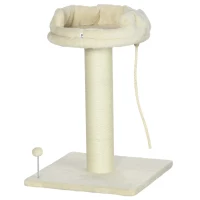 PawHut Cat Tree, with Sisal Wrapped Scratching Post - Cream(m-11)