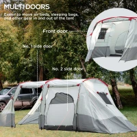 Outsunny 6-8 Person Tunnel Tent, Camping Tent with Bedroom, Living Room, Sewn-in Floor, 3 Doors and Carry Bag, 2000mm Water Column for Fishing, Hiking, Sports, and Traveling, Grey(m-5)