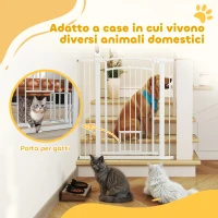 PawHut Cancellino per Cani Regolabile con Estensioni e Porta per Gatti, 76-104x106cm, Bianco(m-8)