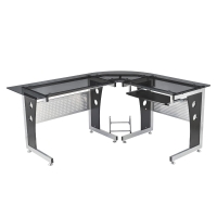 HOMCOM Bureau d'Angle en Verre Fumé Trempé Noir