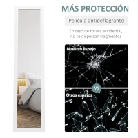 HOMCOM Espejo de Cuerpo Entero 37x157 cm Espejo de Pie Espejo de Pared Forma Rectangular con Marco de Madera Blanco(m-7)