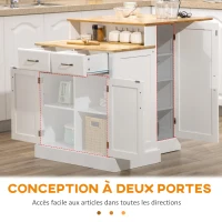 HOMCOM Desserte îlot de cuisine 3 placards étagères réglables 2 plans de travail en bois 2 tiroirs 76 x 97,5 x 92,5 cm blanc(m-7)