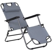 Outsunny Sonnenliege mit Kissen, Klappbare Strandliege, 2-Stufige Gartenliege , 2-in-1 Relaxliege, Metall + Oxfordstoff, Grau 118 x 60 x 80 cm(m-1)