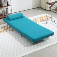 HOMCOM Single Linen-Feel Sleeper Chair - Dark Blue(m-8)