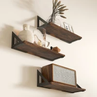 HOMCOM Set of 3 Wall Shelves, 43cm Vintage Wall Mounted Floating Shelves for Living Room, Entryway, Bedroom, Rustic Brown(m-9)