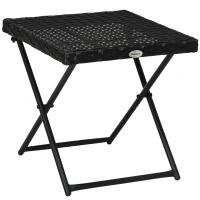Outsunny Square PE Wicker Rattan Folding Table - Black(m-1)