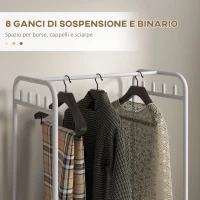 HOMCOM Stand Appendiabiti con Scarpiera a 4 Cesti e 8 Ganci, in Acciaio e Plastica, 63x37x153 cm, Bianco(m-5)