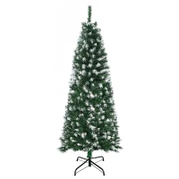 HOMCOM 5FT Tall Prelit Pencil Slim Artificial Christmas Tree with Realistic Branches, 250 Colourful LED Lights and 408 Tips, Xmas Decoration, Green(m-11)