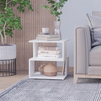 HOMCOM Table Basse Bout de canapé Design Contemporain asymétrique dim. 40L x 40l x 43H cm 2 étagères Panneaux Particules Blanc(m-7)
