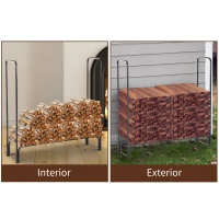 HOMCOM Estante de Leña para Chimenea 122x35x122 cm Soporte para Leña de Metal para Exterior e Interior Carga 150 kg Negro(m-6)