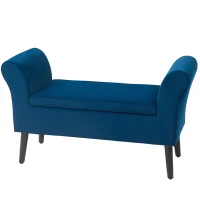 HOMCOM Polsterbank mit Stauraum, Truhenbank mit Armlehnen, 46 cm Sitzhöhe, samtartiges Polyester, 111,5 x 41 x 65 cm, Blau(m-10)