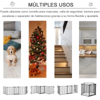 PawHut Barrera de Seguridad para Mascotas de 5 Paneles Plegable 300 cm con Cierre Inteligente para Escalera Pasillo Negro(m-4)
