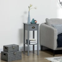 HOMCOM Mesa Auxiliar Estilo Moderno Mesita Auxiliar con Cajón y Estante de Almacenamiento 30x30x75 cm Gris(m-2)