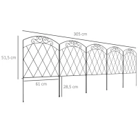 Outsunny Lot de 5 clôture de jardin décoratives, bordures en métal noir avec ornements pour parterre de fleurs - 305 x 80 cm noir(m-3)