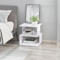 HOMCOM Side Table Square Coffee Table Modern End Table with 2 Tier Storage Shelves for Living Room, Bedroom, White(m-10)