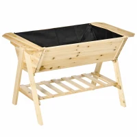 Outsunny Hochbeet Pflanzkasten Blumenkasten Blumentopf mit Abflusslöchern Vliesstoff Tannenholz Natur 129 x 78,5 x 82,5 cm(m-1)