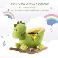 HOMCOM Cavallo a Dondolo per Bambini in Legno Dinosauro, Cavalluccio per Bambini, 60x33x45cm, Verde(m-6)