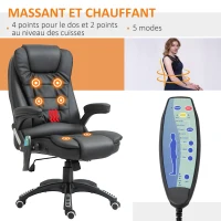 HOMCOM Fauteuil de bureau massant et chauffant électrique fauteuil bureau ergonomique revêtement synthétique noir(m-4)