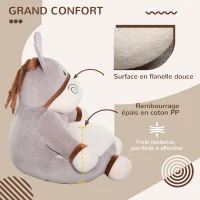 HOMCOM Fauteuil Enfant âne dim. 60L x 55l x 60H cm garnissage Moelleux Coton revêtement Velours Gris crème(m-5)
