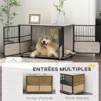 PawHut Cage pour chien intérieur, table d'appoint, 100 x 60 x 68 cm, niche, 3 portes verrouillables,  aspect bois noir(m-7)