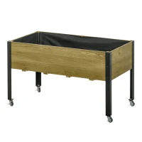 Outsunny Hochbeet mit Rädern Pflanztisch Blumenkasten mit Abfluss Massivholz Vliesstoff Hellbraun 120 x 60 x 72 cm(m-10)