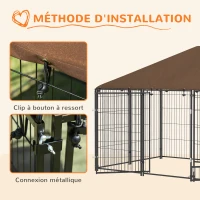 PawHut Chenil extérieur pour Chiens en acier et Tissu Oxford Support gamelle et Toit résistant aux intempéries Espace spacieux(m-7)