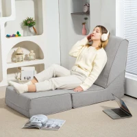 HOMCOM Poltrona Moderna da Pavimento Convertibile in Chaise Longue in Tessuto, Grigio Chiaro(m-7)