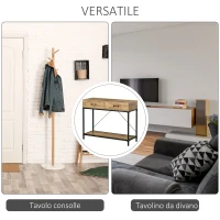 HOMCOM Tavolo Consolle Stile Vintage in Metallo e Legno con 2 Cassetti e Mensola, 100x35x76.5cm, Marrone(m-7)